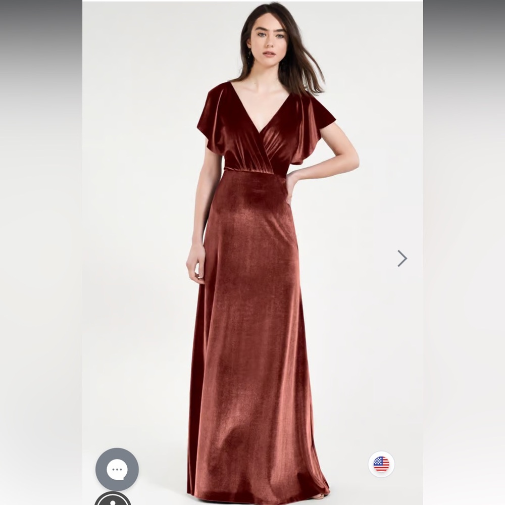 Jenny Yoo Ellis Flutter-Sleeve Open-Back Stretch Velvet
Gown English Rose